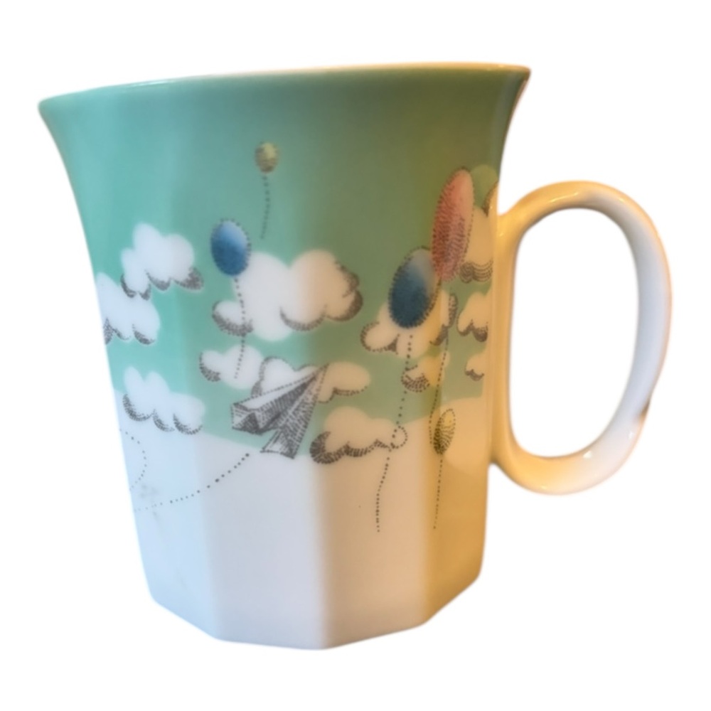 Green and White Cloud & Balloon Ceramic Mug